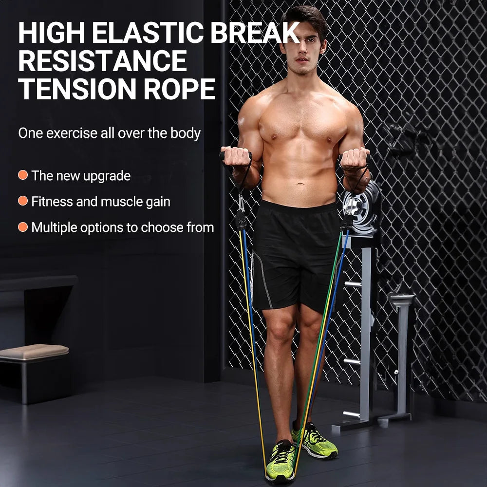 10-14pcs/Set Pull Rope Bodybuilding Resistance Bands Set Multi-function Tensioner Suit Muscle Training Belt Elastic Bands Green-fieldstore