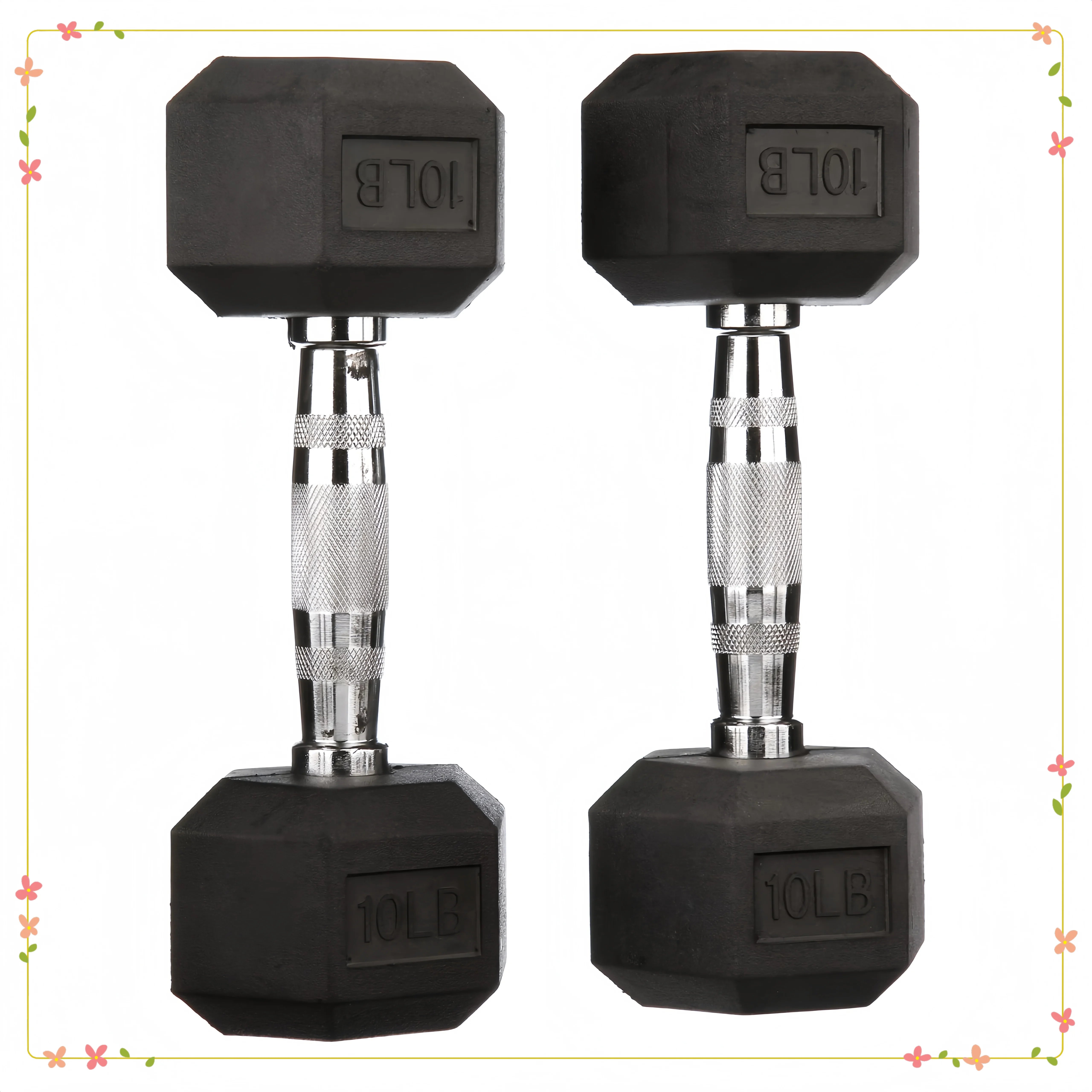 10lb Rubber Encased Hex Dumbbell Pair Black, Non-Roll Design for Home Gym, Strength Training & Weightlifting Green-fieldstore