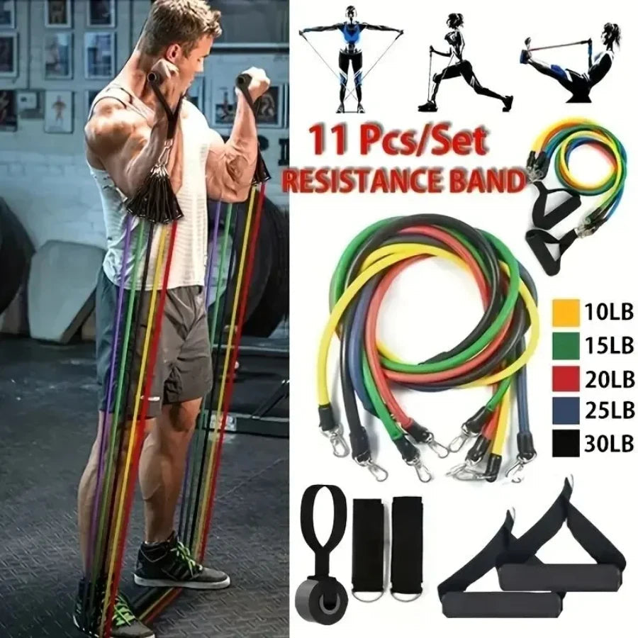 11pcs/Set Pull Rope, Resistance Bands, Portable Fitness Equipment, Ankle Strap, Chest Expander, Elastic Exercise Band Green-fieldstore