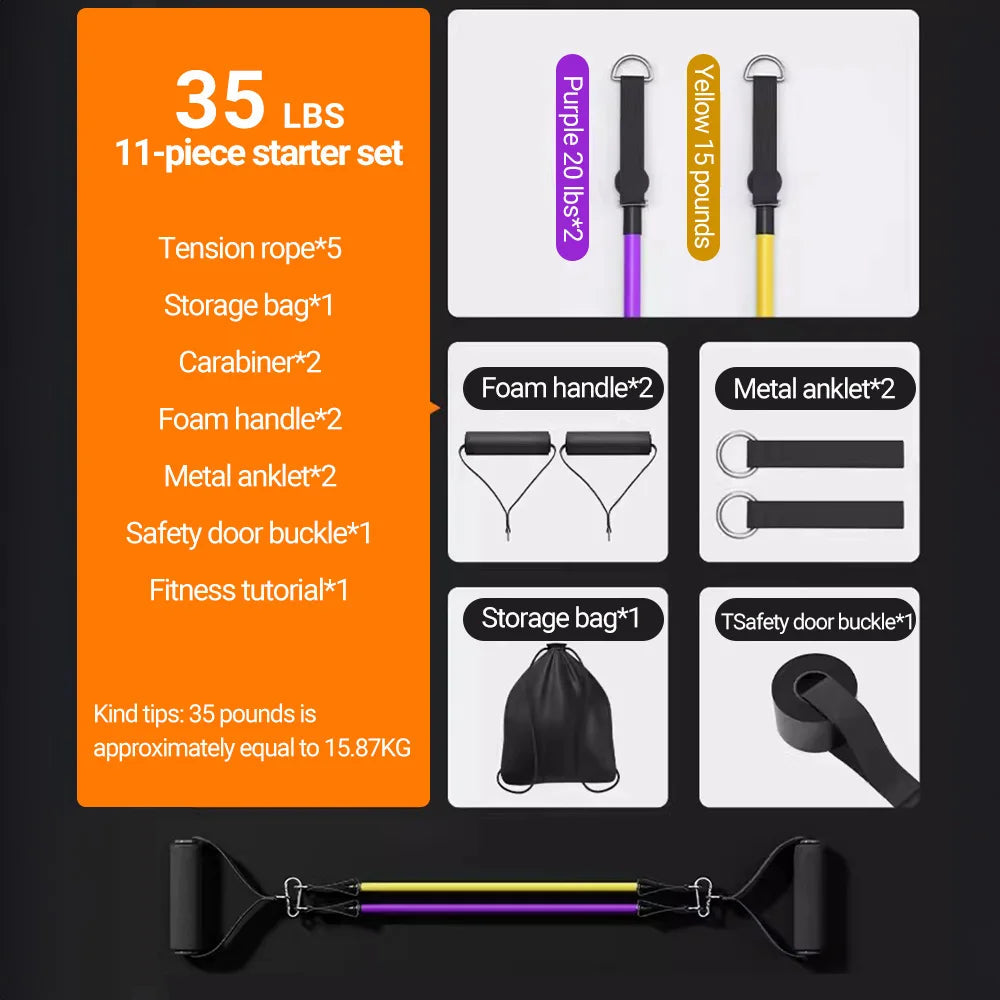 10-14pcs/Set Pull Rope Bodybuilding Resistance Bands Set Multi-function Tensioner Suit Muscle Training Belt Elastic Bands Green-fieldstore