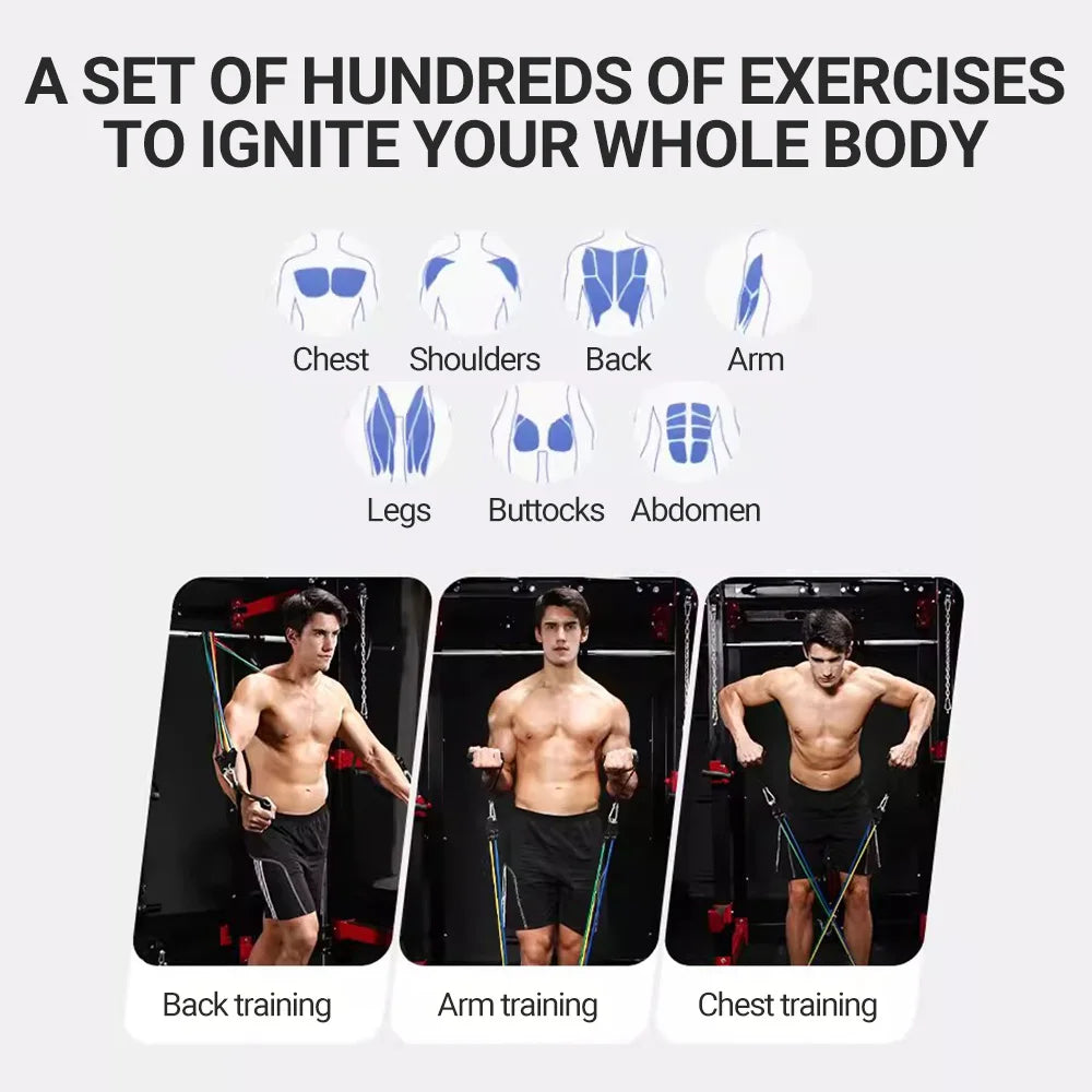 10-14pcs/Set Pull Rope Bodybuilding Resistance Bands Set Multi-function Tensioner Suit Muscle Training Belt Elastic Bands Green-fieldstore