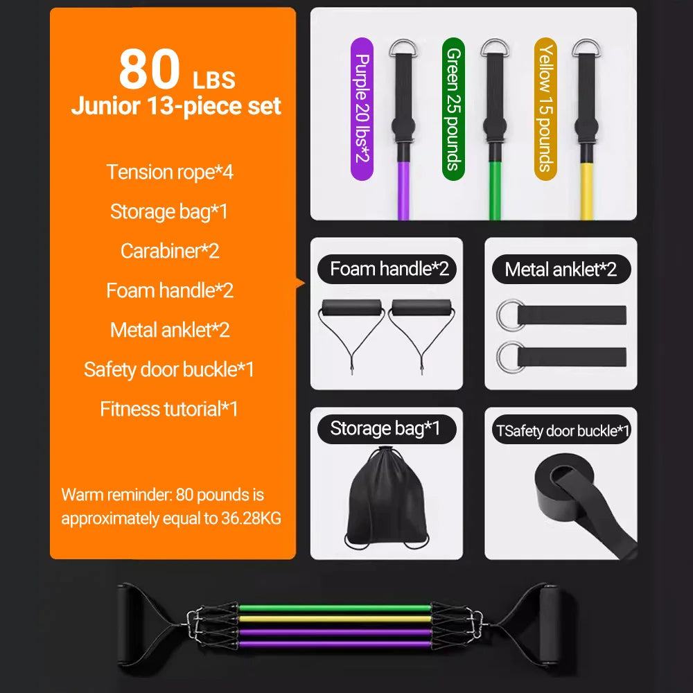 10-14pcs/Set Pull Rope Bodybuilding Resistance Bands Set Multi-function Tensioner Suit Muscle Training Belt Elastic Bands Green-fieldstore