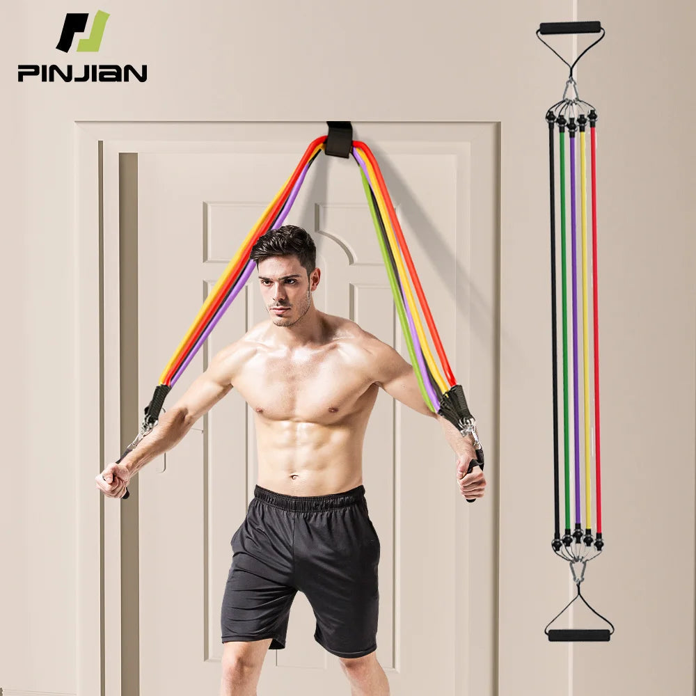10-14pcs/Set Pull Rope Bodybuilding Resistance Bands Set Multi-function Tensioner Suit Muscle Training Belt Elastic Bands Green-fieldstore