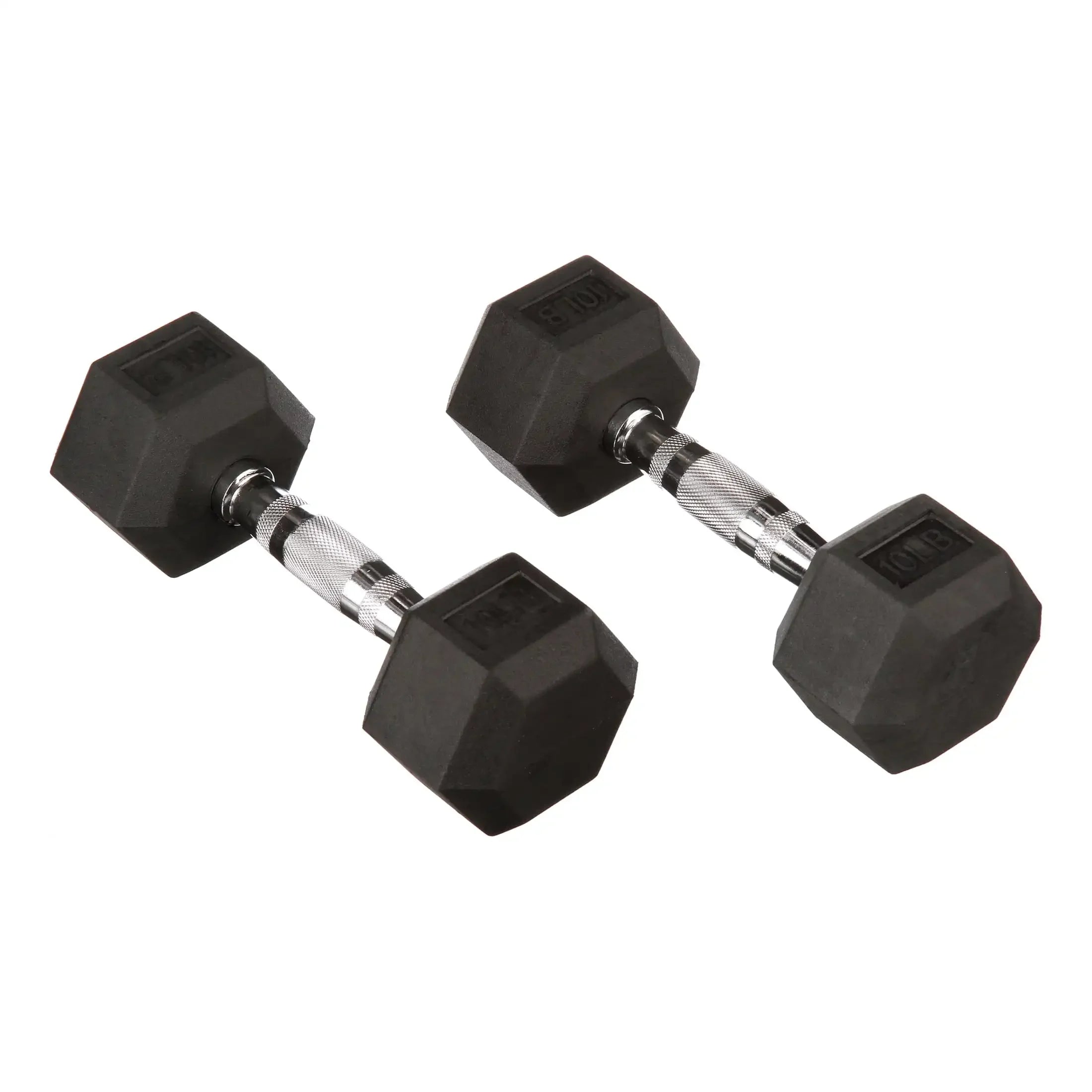 10lb Rubber Encased Hex Dumbbell Pair Black, Non-Roll Design for Home Gym, Strength Training & Weightlifting
